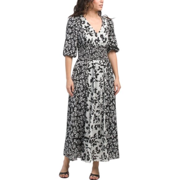 Taylor Dresses & Skirts - TAYLOR Color Block V-neck Midi Dress - Ivory/Black
